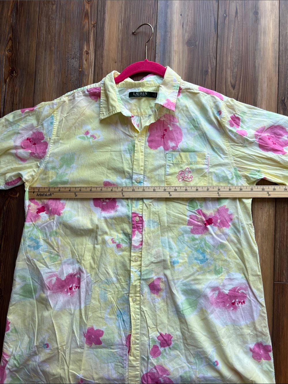 Ralph Lauren Pastel Yellow Shirt with Pink Collar and Mint Accents - Picture 6 of 9